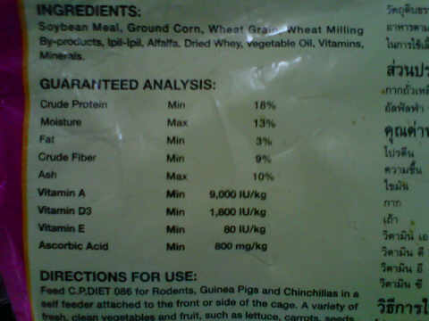 Rabbit pellet label. Image credit guineapigcages.com