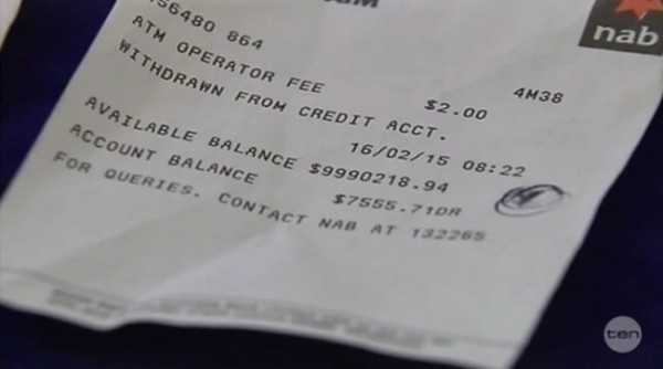 Overdraft receipt. Note an overdraft is an asset to the bank. Image credit consumerist.com
